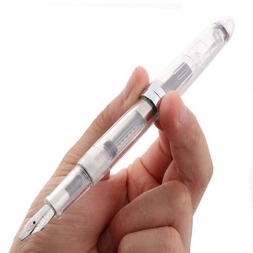 Plumas Tipo Fuente Diseño Cursivo MXLHH-003-1 1pza 0,5mm Punta Transparente 1 Tinta Morada Acero Inoxidable Para Cartucho SmallCartri 3,4mm, LightWhite
