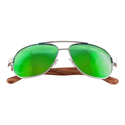Bonitos Lentes de Madera y Metal, MXFPZ-005-2, Green, Polarizado+UV400, Metal, Polipropileno, Madera de Cebra, Fierce Polarized