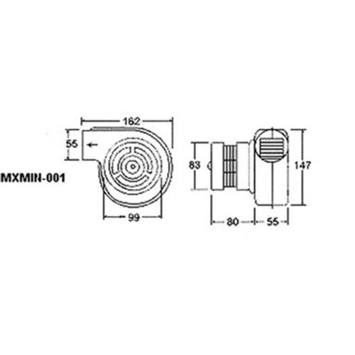 Mini Extractor Centrifugo MX MXMIN-001-5 Rotor Jaula Ardilla 4" Diámetro 153m3hr 3000RPM 127V 0,76A 160HP 60Hz 45dB, MiniBlower
