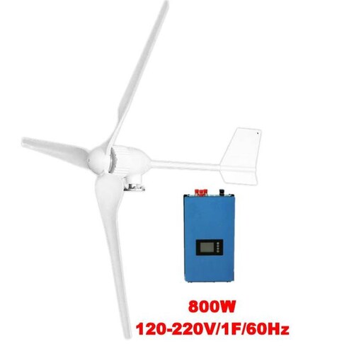 Generador Eolica Campo, MXRSK-001-26, Generador 800W, 24V, Viento de 2.5 a 40 m/s, 3 Aspas, -40C a 80C Inversor 1000W, 120-220V, 1F, 60Hz, On Grid., PlusKit
