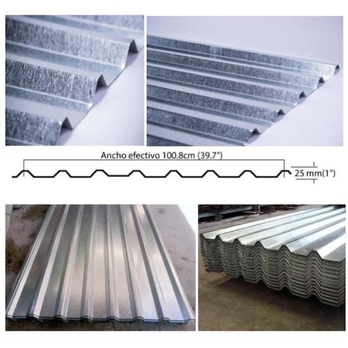 Lamina Acanalada para Bodegas, MXCUG-030, 1x4.88m, Calibre 22, Perfil R-101, Material Galvanizado, Color Gris Metálico, Peralte 3.81 cm, 5Pzas, R-101 Galvanizado