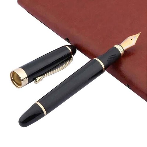 Pluma Tipo Fuente Elegante, MXRRW-014-1, 2pzas, 0,5mm Punta, Negro/Dorado, 2 Tintas Naranjas, Acero Inoxidable, Para Cartucho SmallCartri 3,4mm,, ArrowBlack