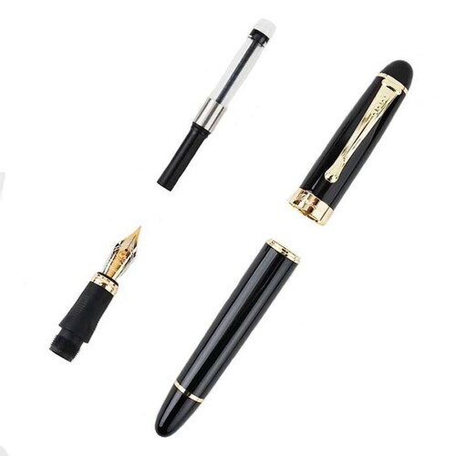 Pluma Tipo Fuente Barata, MXRRW-014-2, 2pzas, 0,5mm Punta, Negro/Dorado, 2 Tintas Naranjas, Acero Inoxidable, Para Cartucho SmallCartri 3,4mm,, ArrowBlack