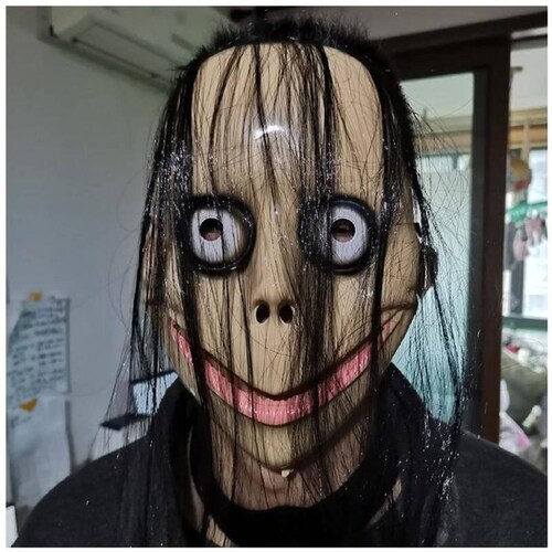 Momo Máscara Realista de Terror MXMOK-003-6 3 Pzas, 24x17x3 Plástico PVC Máscara de Momo, MoMask