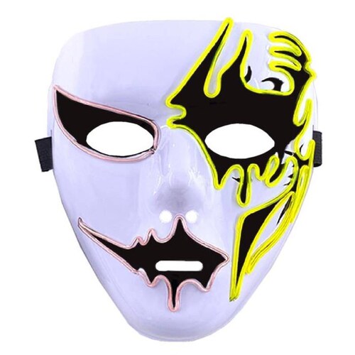 Máscara para Halloween de Luz Neón MXOEN-011 1 pza, 20x18x7 cm Plástico PVC Rojo con Blanco Máscara Luz Neón, NeoMasc