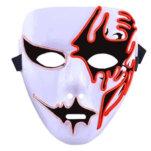 Máscara para Halloween de Luz Neón MXOEN-011 1 pza, 20x18x7 cm Plástico PVC Rojo con Blanco Máscara Luz Neón, NeoMasc