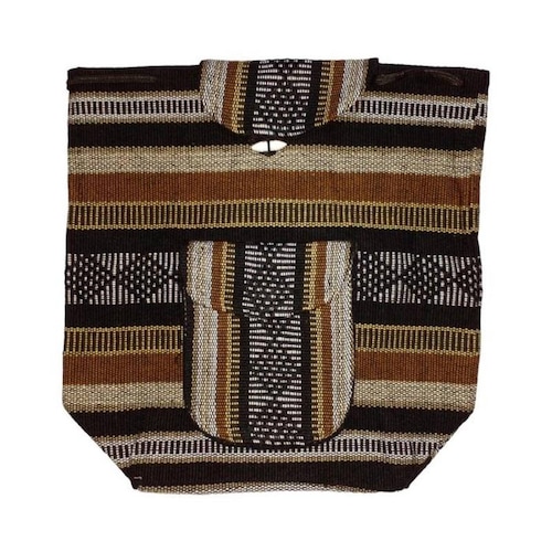 Mochila Artesanales Mexicanas MXQUE-001-10 1 Pza 10Kg CaféBeigeNegro Hechas a Mano HiloEstambre, QuetzColors