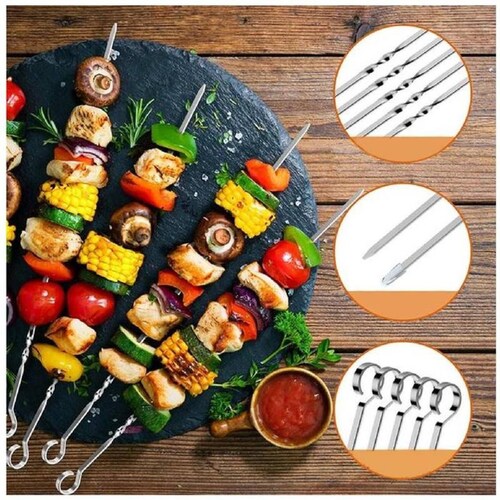 Estaca para Asar carne MXBHL-002-3 20 pzas 38cm Gris Acero Inoxidable Pincho Asador, BronchLux