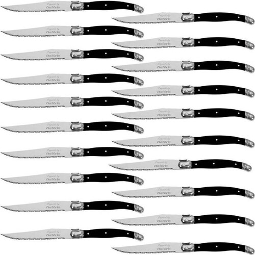 Cuchillos Franceses Alto Temple MXLBK-013-1 20 pzas 23 cm Negro Acero Inoxidable Cuchillo para carne, LaguioleBlack