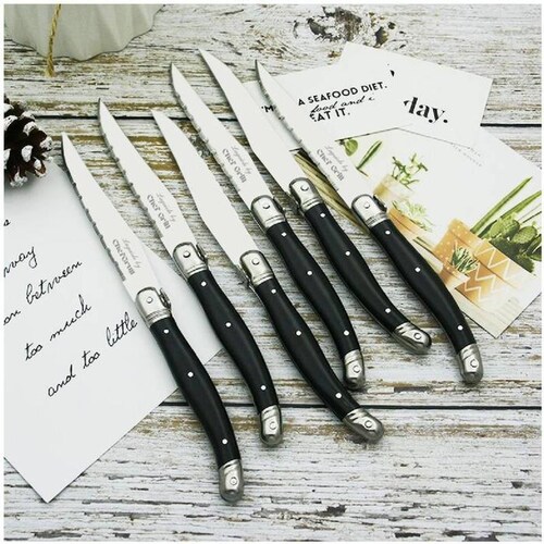 Cuchillos Franceses Alto Temple MXLBK-013-1 20 pzas 23 cm Negro Acero Inoxidable Cuchillo para carne, LaguioleBlack