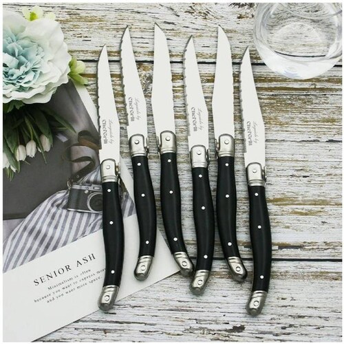Cuchillos Franceses Alto Temple MXLBK-013-1 20 pzas 23 cm Negro Acero Inoxidable Cuchillo para carne, LaguioleBlack