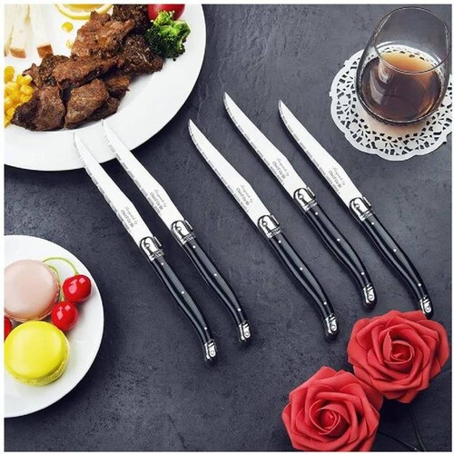 Cuchillos Franceses Alto Temple MXLBK-013-1 20 pzas 23 cm Negro Acero Inoxidable Cuchillo para carne, LaguioleBlack