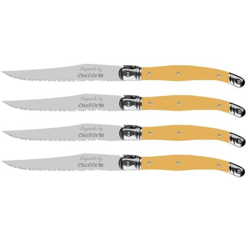Cuchillo Alto Temple MXLYW-004-1 4 pzas 23 cm Amarillo Acero Inoxidable Cuchillo para carne, LaguioleYellow