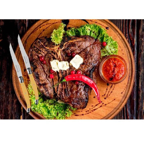 Cuchillo Alto Temple MXLYW-004-1 4 pzas 23 cm Amarillo Acero Inoxidable Cuchillo para carne, LaguioleYellow