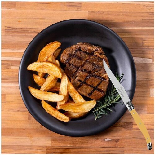 Cuchillo Alto Temple MXLYW-004-1 4 pzas 23 cm Amarillo Acero Inoxidable Cuchillo para carne, LaguioleYellow