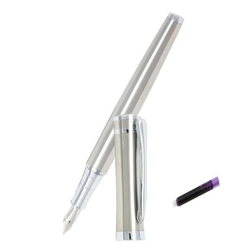 Pluma Tipo Fuentes Inoxidables MXSVS-003-2 1pza 0,5mm Punta Plateado 1 Tinta Morado Acero Inoxidable Para Cartucho SmallCartri 3,4mm, SilverStar