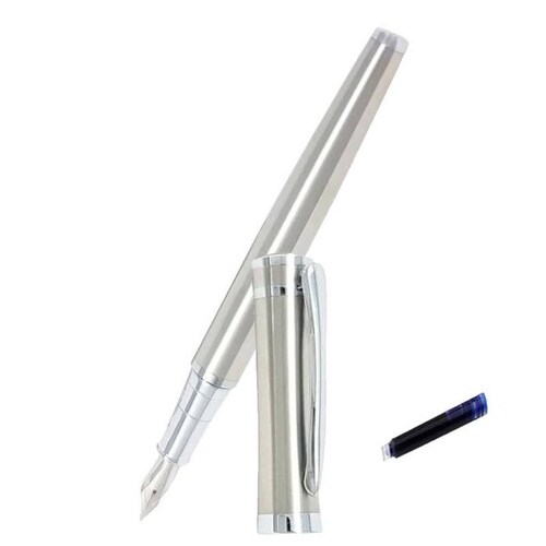 Bolígrafo Tipo Fuente Redacción MXSVS-005-2 1pza 0,5mm Punta Plateado 1 Tinta Azul Marino Acero Inoxidable Para Cartucho SmallCartri 3,4mm, SilverStar