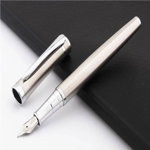 Bolígrafo Tipo Fuente Redacción MXSVS-005-2 1pza 0,5mm Punta Plateado 1 Tinta Azul Marino Acero Inoxidable Para Cartucho SmallCartri 3,4mm, SilverStar
