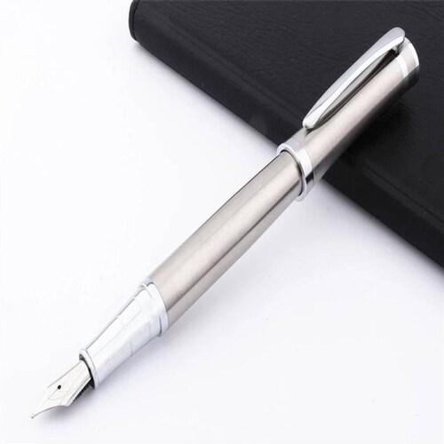 Bolígrafo Tipo Fuente Redacción MXSVS-005-2 1pza 0,5mm Punta Plateado 1 Tinta Azul Marino Acero Inoxidable Para Cartucho SmallCartri 3,4mm, SilverStar