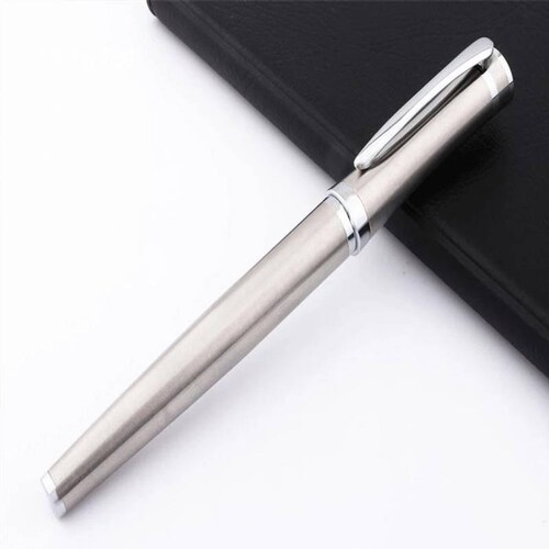 Bolígrafo Tipo Fuente Redacción MXSVS-005-2 1pza 0,5mm Punta Plateado 1 Tinta Azul Marino Acero Inoxidable Para Cartucho SmallCartri 3,4mm, SilverStar