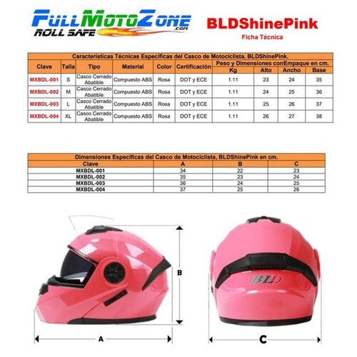 Yelmo Moto Ciudad MXBDL-003-5 1Pza Rosa DOT Talla L Abatible Casco Motociclista BLDShinePink