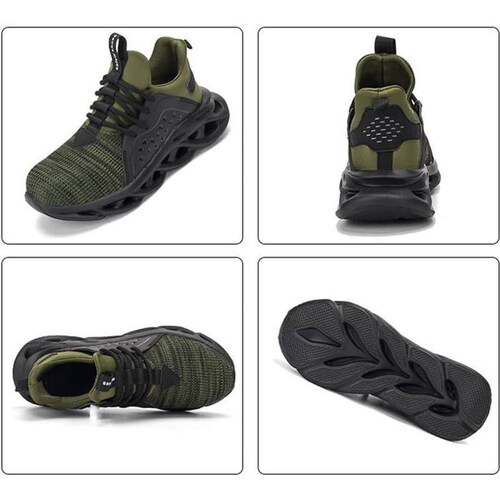 Botas de Seguridad Ligeros MXYAE-013-1 Talla 14US, 29MX, Verde, Plantilla Kevlar, Suela EVA, Punta de Acero, Agujetas, Ligero, Transpirable.