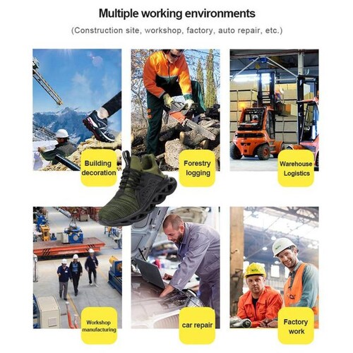 Botas de Seguridad Ligeros MXYAE-013-1 Talla 14US, 29MX, Verde, Plantilla Kevlar, Suela EVA, Punta de Acero, Agujetas, Ligero, Transpirable.