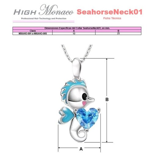 Collar de Caballito de Mar MXAHO-001-4 1 Pza Collar Caballo de MarCorazón PlataAzul Metal, SeahorseNeck01