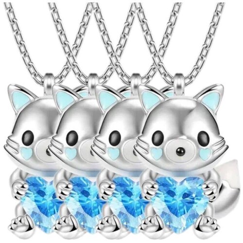 Joyeria de Cadenas de Zorros MXFON-004-4 4 Pzas Collar ZorroCorazón PlataAzul Metal, FoxNeck02