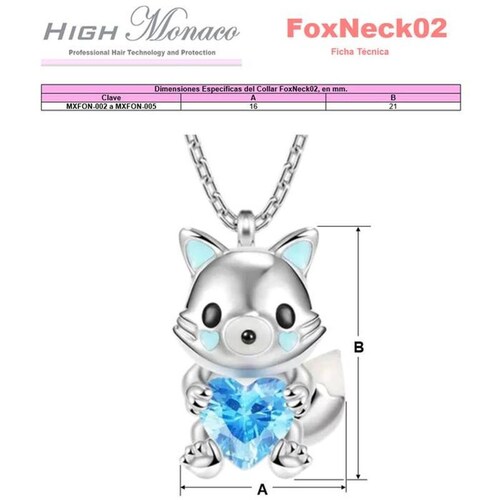Joyeria de Cadenas de Zorros MXFON-004-4 4 Pzas Collar ZorroCorazón PlataAzul Metal, FoxNeck02