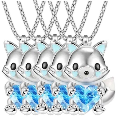 Collar de Zorro Hermosos con DIje MXFON-005-6 5 Pzas Collar ZorroCorazón PlataAzul Metal, FoxNeck02