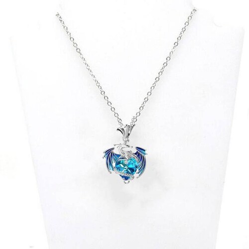 Cadenas y Dijes de Dragones MXGNR-001-1 1 Pza Collar DragónCorazón PlataAzul Metal, DragónNeck02