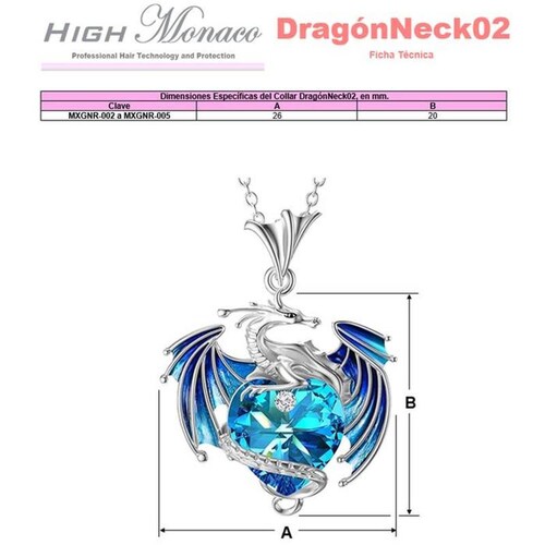 Cadenas y Dijes de Dragones MXGNR-001-1 1 Pza Collar DragónCorazón PlataAzul Metal, DragónNeck02