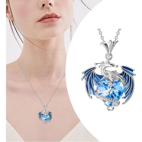 Cadenas y Dijes de Dragones MXGNR-001-1 1 Pza Collar DragónCorazón PlataAzul Metal, DragónNeck02