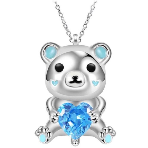 Cadena con Oso y Corazón Abrazando MXNAK-001-4 1 Pza Collar Oso PolarCorazón PlataAzul Metal, PolarBearNeck01