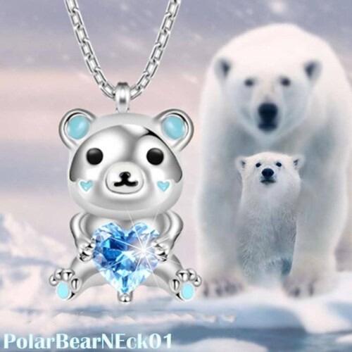 Cadena con Oso y Corazón Abrazando MXNAK-001-4 1 Pza Collar Oso PolarCorazón PlataAzul Metal, PolarBearNeck01