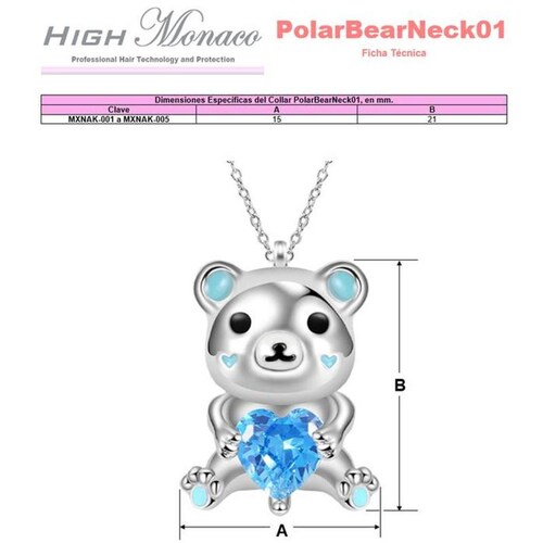 Cadena con Oso y Corazón Abrazando MXNAK-001-4 1 Pza Collar Oso PolarCorazón PlataAzul Metal, PolarBearNeck01