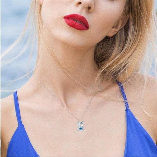 Cadena con Oso y Corazón Abrazando MXNAK-001-4 1 Pza Collar Oso PolarCorazón PlataAzul Metal, PolarBearNeck01