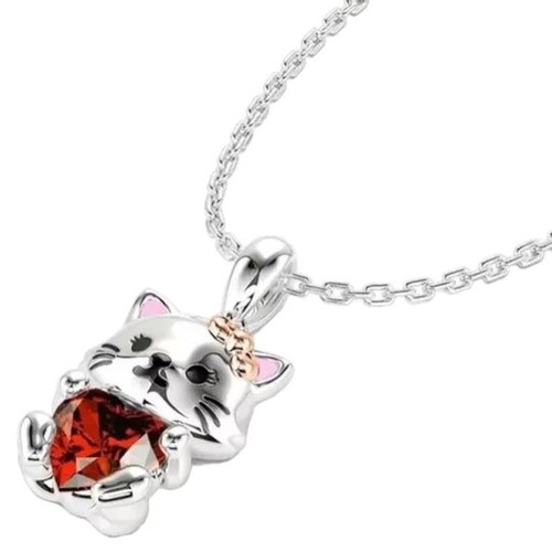 Colgante de Gaitos MXTNE-005-3 5 Pzas Collar GatitaCorazón PlataRojo Metal, CatNeck02