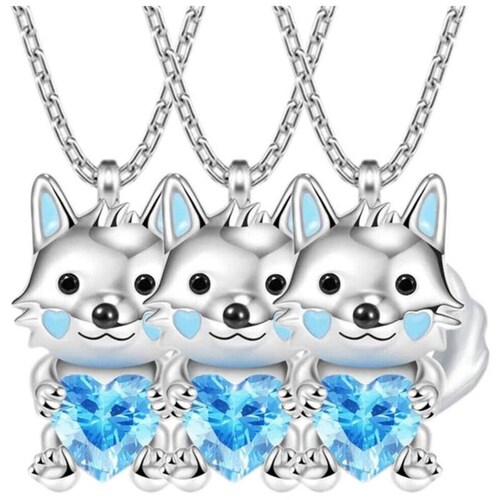 Cadenas para Niñas MXWOF-003-5 3 Pzas Collar LoboCorazón PlataAzul Metal, WolfNeck01