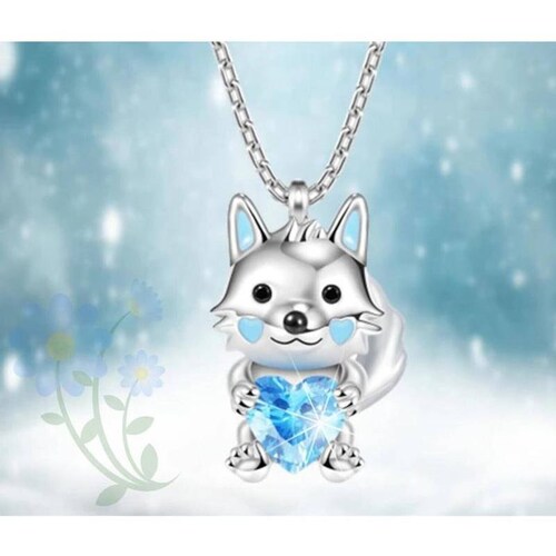 Cadenas para Niñas MXWOF-003-5 3 Pzas Collar LoboCorazón PlataAzul Metal, WolfNeck01
