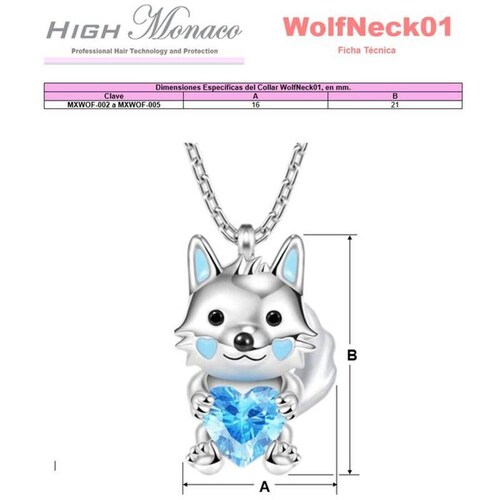 Cadenas para Niñas MXWOF-003-5 3 Pzas Collar LoboCorazón PlataAzul Metal, WolfNeck01