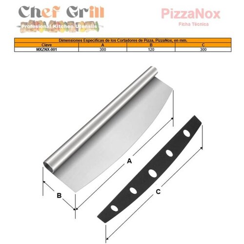 Cortadores y Utensilios de Pizza MXZNX-001-2 1 Pza 30cm Acero Inoxidable Cortador, PizzaNox
