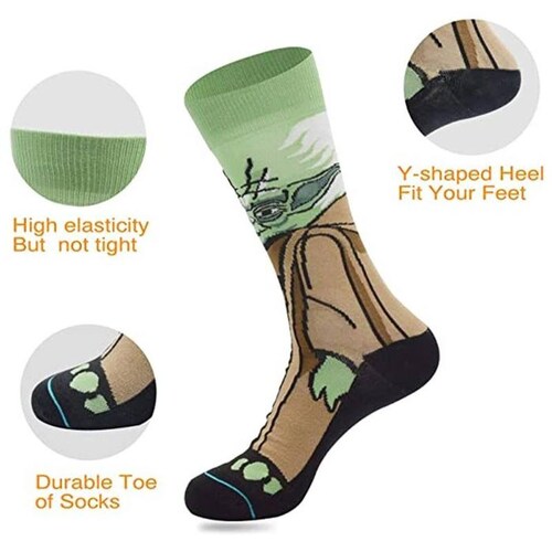 Calcetas de Personajes de Peliculas MXKSW-001-5 1 Par 6,5-10,5US Yoda Calcetines Tubo Medio Algodón, SockStarWar01