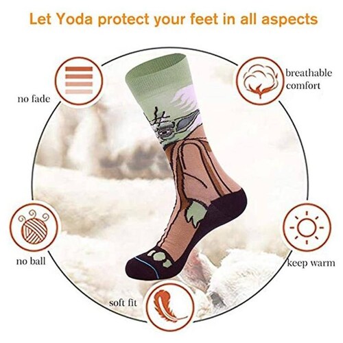 Calcetas de Personajes de Peliculas MXKSW-001-5 1 Par 6,5-10,5US Yoda Calcetines Tubo Medio Algodón, SockStarWar01