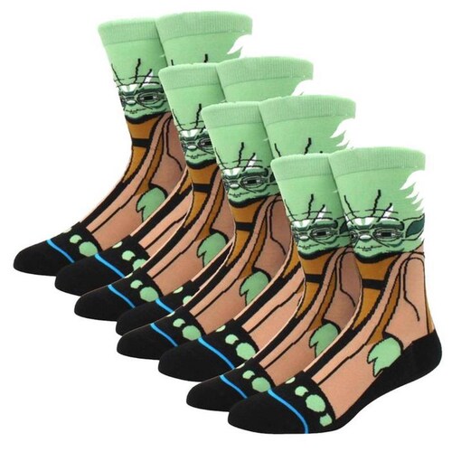 Par de Calcetas de Personajes MXKSW-004-3 4 Pares 6,5-10,5US Yoda Calcetines Tubo Medio Algodón, SockStarWar01