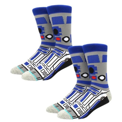 Medias Largas de Figuras Peliculas MXKWS-002-1 2 Pares 6,5-10,5US R2D2 Calcetines Tubo Medio Algodón, SockStarWar07