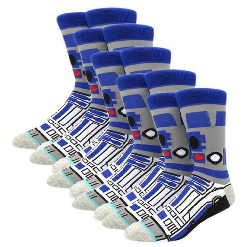 Calceton de Peliculas MXKWS-005-5 5 Pares 6,5-10,5US R2D2 Calcetines Tubo Medio Algodón, SockStarWar07