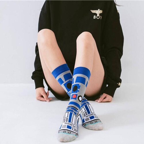 Calceton de Peliculas MXKWS-005-5 5 Pares 6,5-10,5US R2D2 Calcetines Tubo Medio Algodón, SockStarWar07