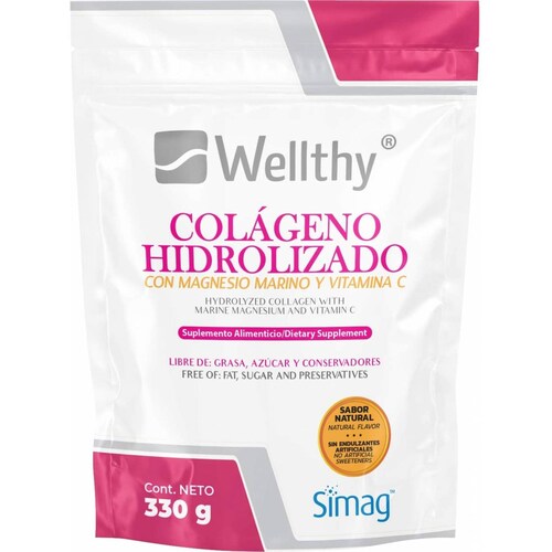 Colageno hidrolizado + vitamina c + magnesio marino Wellthy 330 gr